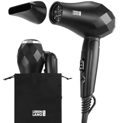 Immagine di LEBENLANG Phon da viaggio pieghevole piccolo 1000W Doppio voltaggio &amp; Borsa incl. beccuccio per lo styling I capelli Asciugacapelli ionico Phone Hair dryer Fono