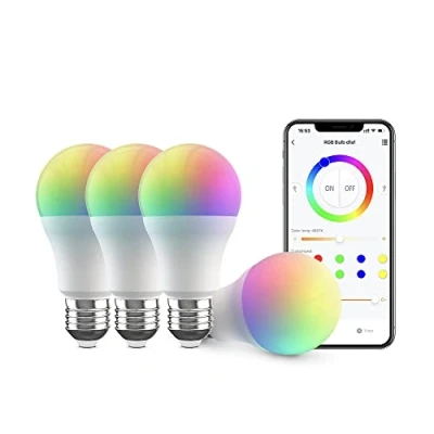 Immagine di Broadlink FastCon Smart Bulb LB4E27 Confezione da 4, Cambio Colore con Sincronizzazione Musicale, A60/E27/9W/800LM, Funziona Alexa e Google Home, Hub GW4C necessario