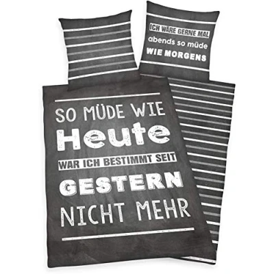 Immagine di Herding YOUNG COLLECTION Set di Biancheria da Letto Reversibile, Con Scritte, Copripiumino 135 x 200 cm, Federa 80 Cotone/Renforcé