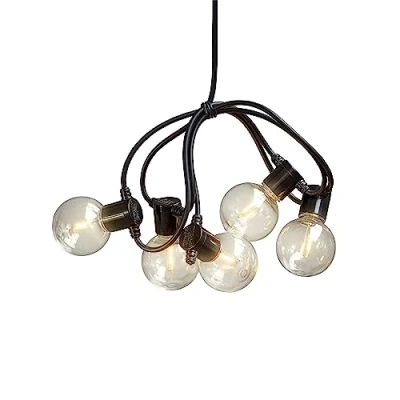 Immagine di Konstsmide 2373 800, catena birreria LED, rotonda pere, chiaro / esterno (IP44) 10 luci 20 ambra diodi 6h temporizzatore filo nero batteria: 4xAA 1.5V (escluso).