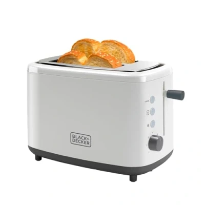 Immagine di BLACK+DECKER BXTO820E Tostapane 820W. 2 slot larghi. 7 livelli di tostatura. Sistema autocentraggio. Funzioni: Annulla, Riscalda e Scongela. Vassoio raccoglibriciole. Piedini antiscivolo. Bianco