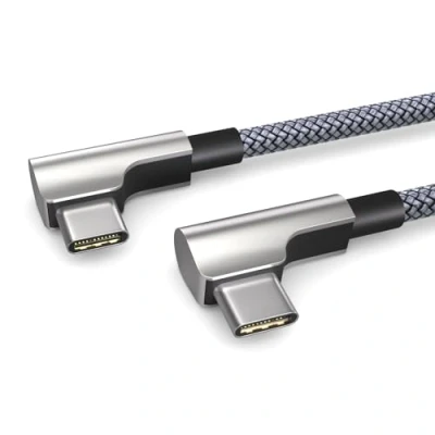Immagine di PAXO cavo di ricarica da 1 m, 3A, USB C a C, 2.0, elegante spina angolata, guaina in tessuto particolarmente flessibile argento