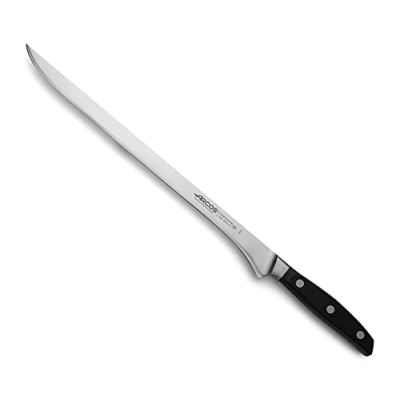 Immagine di Arcos Serie Manhattan, Coltello Prosciutto, Acciaio Inossidabile Forgiato NITRUM 300 mm, Manico Polioxymetilene (POM), Colore Nero (Filo Seta)