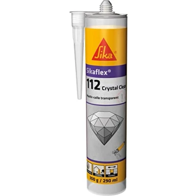 Immagine di Sika flex 112 Crystal Clear, sigillante per colla multiuso, trasparente, interni ed esterni, incollaggio, crepa e guarnizione, 290 ml