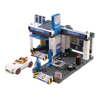 Immagine di Theo Klein 8647 Stazione di Servizio per Auto Bosch con impianto Lavaggio e Piattaforma Sollevamento Regolabile, smontabile, 41 x 39 29 cm, Giocattolo Bambini a Partire dai 3 Anni