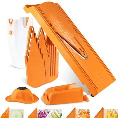 Immagine di Börner Affettaverdure V3 (Set Professionale) Affettatrice Multifunzionale per Fette, Julienne, Cubetti Mandolina Regolabile con Lama a V in Acciaio Inossidabile Colore: Arancione
