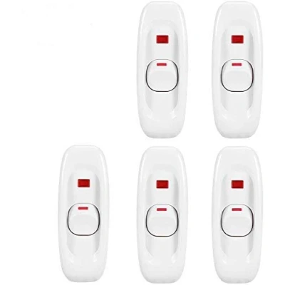 Immagine di 5 pezzi Interruttore in Linea ON/OFF AC 250V 10A con Pulsante e Indicatore LED per Lampada da Comodino Tavolo Cavo Elettrico(Bianca)