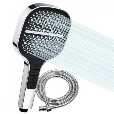 Immagine di KIMIGO Soffione Doccia,Soffione doccia Alta Pressione con tubo da 1,5 m,7 modalità di getto e ugelli in silicone anti calcare,doccino per universale,cromato montabile senza attrezzi
