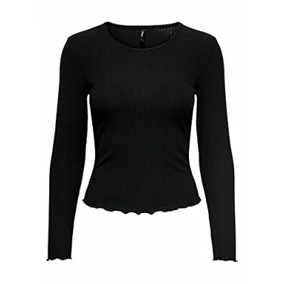 Immagine di ONLY Onlnella L/S O Neck Rib Top Noos Jrs Maglietta a Maniche Lunghe, Nero, X Small Donna
