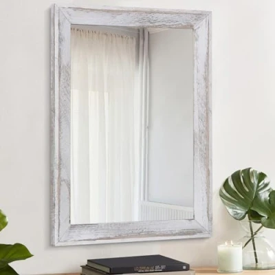 Immagine di AAZZKANG Specchi da parete rustico in legno con cornice specchio decorativo fattoria camera letto bagno appeso decorazione rettangolare bianco