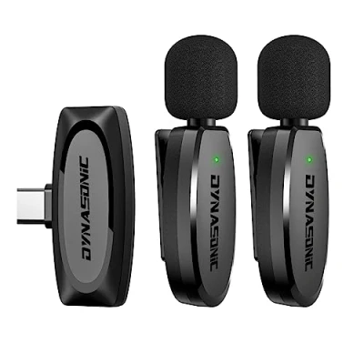 Immagine di DYNASONIC DM Pro 02 Pack (2a generazione) 2 microfoni wireless professionali Android Type C. Microfono Lavalier per cellulare (2,4GHz) Facebook Tiktok Video Vlog Youtube