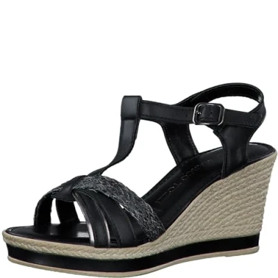 Immagine di MARCO TOZZI Sandali Donna con Tacco a Zeppa Cinturino Regolabile in Pelle, Nero (Black Comb), 39 EU
