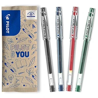 Immagine di PILOT Punta a sfera in gel Gtec C4 da 0,4 mm, colore nero/blu/rosso/verde (confezione 4)
