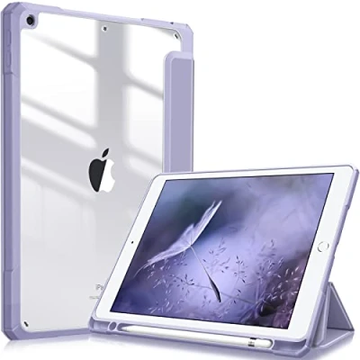 Immagine di FINTIE Custodia per iPad 10.2 Pollici 9a / 8a 7a Generazione (2021 2020 2019) [Built in Pencil Holder] Antiurto Sottile Case Posteriore Trasparente Cover con Auto Sveglia/Sonno, Lilla Viola