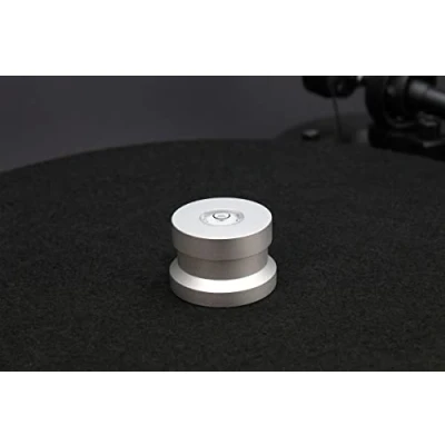 Immagine di MC DAISON MDH 20 S Adattatore puck spindle deluxe in alluminio colore argento con bolla a livella incorporata per 45 giri giradischi