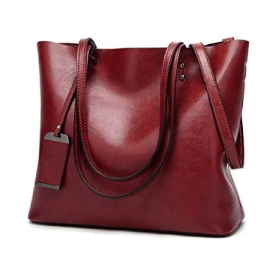 Immagine di Coolives Secchiello Borsa Tote con Tracolla da Donna Borse a spalla Verticale in Pelle PU per Signora Vino rosso