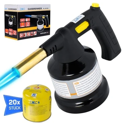 Immagine di Z.M.C bruciatore a gas da 1,3 kW + 20 cartucce 190 g, flamber fino 1350 C, bunsen, cucina con fiamma regolabile, accensione piezoelettrica