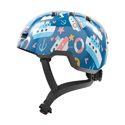 Immagine di ABUS casco per bambini Skurb Kid robusto da bici in look skater con spazio il codino e una varietà di disegni ragazze ragazzi blu, taglia S