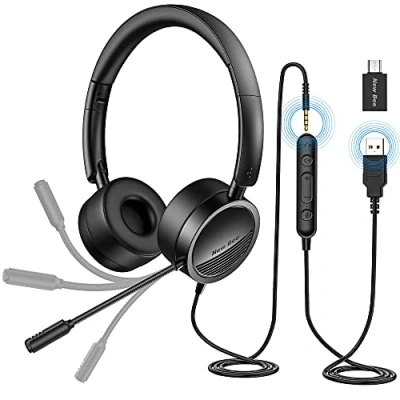 Immagine di New bee Cuffia PC con Microfono Cuffie USB/3.5 mm Suono Stereo Nitido Auricolare Business per Skype Zoom MS Team Seminario Web Chiamare Call Center(1 pezzo)