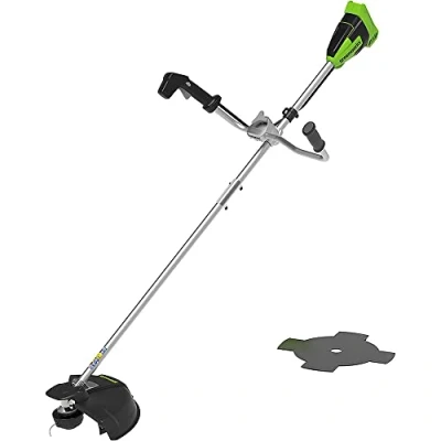 Immagine di Greenworks 40V Decespugliatore a Batteria con Motore Brushless, Imbracatura, Manubrio, Ampiezza di Taglio 40cm, Filo Nylon 2mm o Lama 25cm SENZA e Caricabatterie GD40BCB
