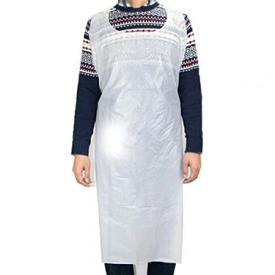 Immagine di FEIGO Lot de 100 Grembiule USA e Getta Trasparente Blusa monouso Impermeabile in polietilene con Protezione Quotidiana Dimensioni universali per casa, Ospedale, Laboratorio Altro Bianco