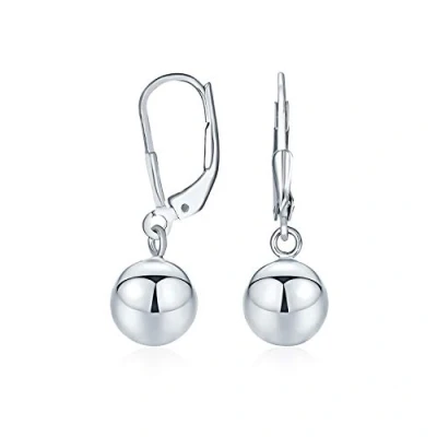 Immagine di Orecchini Pendenti Semplici Di Base Con Leva Indietro Perline Rotonde Per Le Donne .925 Argento Sterling 8Mm