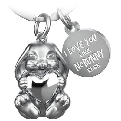 Immagine di FABACH portachiavi coniglietto con cuore portafortuna regalo fidanzata partner amore coppia anniversario I love you like nobunny else, argento, 1, Moderno