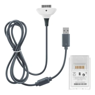 Immagine di OSTENT Cavo di Ricarica 2 in 1 + Pacco Batteria Ricaricabile Compatibile per Controller Wireless Xbox 360 Colore Bianco