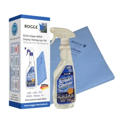 Immagine di ROGGE Duo Clean Maxi, detergente per schermo da 750 ml, con 1 panno in microfibra 38 x 40 cm.