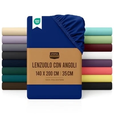 Immagine di Utopia Bedding Lenzuolo con Angoli Una Piazza e Mezza Francese 140x200cm Blu Reale Microfibra di Poliestere Spazzolato sotto Elasticizzato