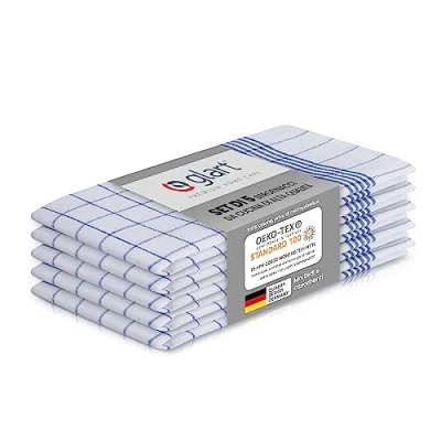 Immagine di Glart 48KB1 Set di 5 strofinacci da cucina, 50x70 cm, 100% cotone certificato OEKO TEX, a quadri blu, prelavati