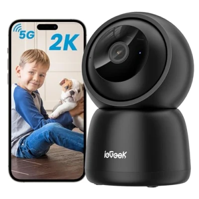 Immagine di ieGeek 2K Telecamera WiFi Interno Supporta 2,4 &amp; 5GHz, Videocamera Sorveglianza con Rotazione a 360, Tracciamento Automatico, Sirena, Visione Notturna, Audio Bidirezionale, Baby Monitor, SC1, Nero