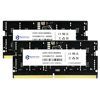 Immagine di ByteFest RAM DDR5 32GB (2x16GB) 4800MHz PC5 38400 CL40 1.1V SODIMM 262 Pin Laptop/Notebook Moduli di memoria