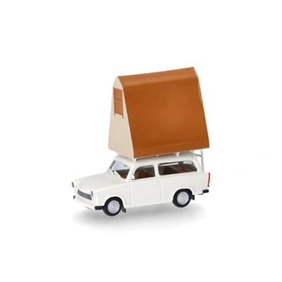 Immagine di herpa Modellino Trabant 601 Universal con tenda sul tetto, miniatura in scala 1:87, pezzo da collezione, fatto Germania, modello plastica