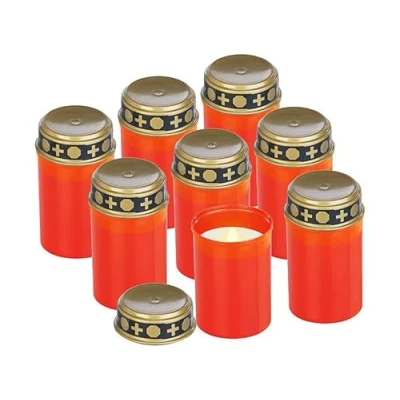 Immagine di 6 pz Lumino Votivo funebre a LED, effetto fiamma colore Rosso, con tremolante, resistente alle intemperie, candela votiva, luce di cimitero, elettrica incluse 2 batterie stilo