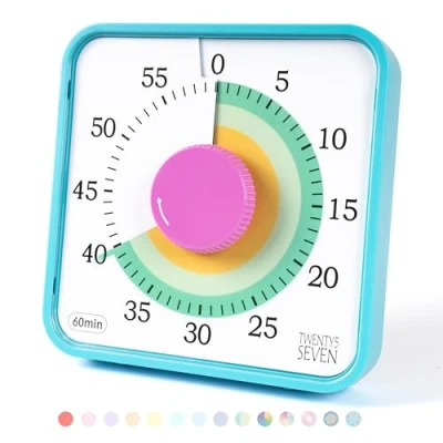 Immagine di TWENTY5 Seven Conto alla rovescia da 19 cm; timer visivo 60 minuti e 1 ora strumento didattico in sala di classe, riunione ufficio, tempo magnetico, colorato