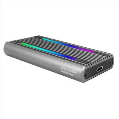Immagine di Nuwo 2808SN Box Case SSD M.2 NVMe e SATA, Enclosure Esterno con Luce RGB Alluminio Adattatore Type C to USB 3.0, 10Gbps PCIe NVMe, 5 Gbps SATA M Key (B+M Key), Custodia Lettore M2 2230/2242/2260/2280