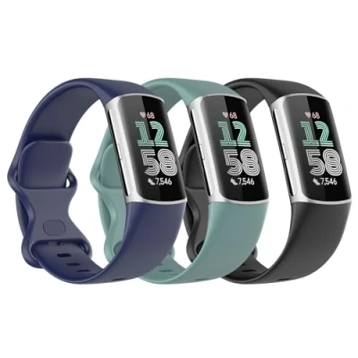 Immagine di Astorgos 3 Pezzi Cinturino Compatibile con Fitbit Charge 6/Fitbit 5 per Donna Uomo, Cinturini di Ricambio in Morbido TPE, Nero/Blu Scuro/Verde Pino