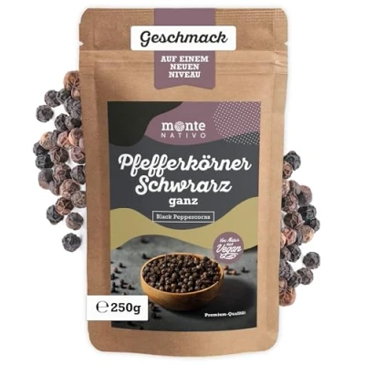 Immagine di Grani di Pepe nero Monte Nativo (250g) intero Spezie delicatamente essiccate e aromatiche ideali per cucinare condire