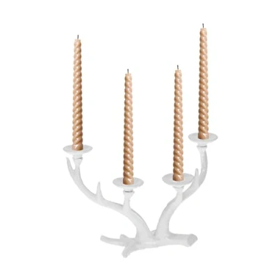 Immagine di Relaxdays Portacandele a Quattro Bracci, Design Corna di Cervo, Candelabro Vintage per Candele Lunghe, Ghisa, Bianco, 13 x 22 10,5 cm