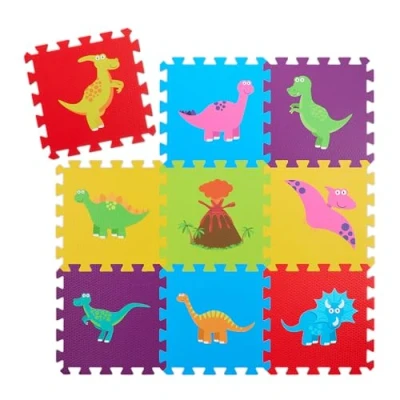 Immagine di Relaxdays Tappeto Gioco Bambini, Puzzle 9 Parti con Dinosauri, Tappetino per Gattonare Neonati, Senza BPA, Colorato, Gommapiuma, 86x86 cm