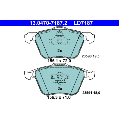 Immagine di ATE Ceramic 13.0470 7187.2 Kit pastiglie freno Non predisposto per contatto segnalazione usura, senza usura VOLVO: XC90 I, V70 2