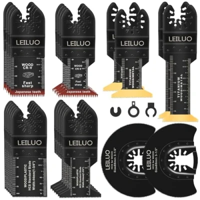 Immagine di LEILUO Set di lame per utensili multiuso da 29 pezzi, accessorio universale strumenti oscillanti con custodia, compatibile Einhell Makita DTM51Z Dremel Parkside e altri
