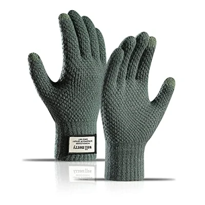 Immagine di BSLVWG Winter Touch Screen Gloves Men Anti Slip Thermal Knit Mens Thickened Elastic Windproof Cuff Warm Fluff Lining for Driving Running Sport Typing (green)