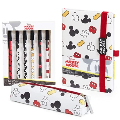 Immagine di Disney taccuino per appunti di Topolino, set cartoleria la scuola Kawaii con in formato A5, astuccio e penne, cancelleria ufficio o ragazza adulta,