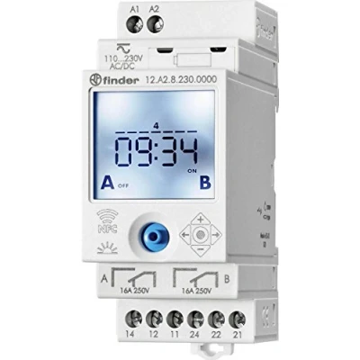 Immagine di Finder Temporizzatore per guida DIN Tensione di funzionamento: 230 V/AC 12.A2.8.230.0000 2 scambi 16 A 250 Astronomico, Programma settimanale