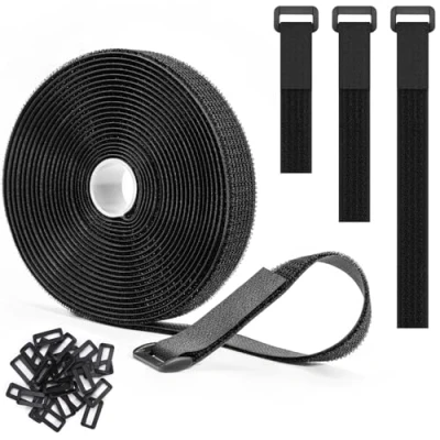 Immagine di Trilancer Fascette Fermacavi Riutilizzabili 5m x 2.5cm con 25 Fibbie, Nero Cinghie e Nastro Adesivo a Strappo per Organizzare Cavi, Zaino, Tubi Flessibili,