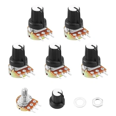 Immagine di Hseamall 5PCS potenziometro rotativo a 3 terminali per lineare da 10 K OHM con cappucci e rondella