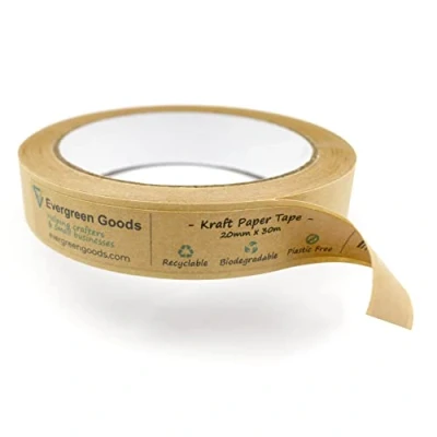 Immagine di Evergreen Goods™ Nastro da imballaggio in carta kraft marrone, 20 mm x 30 m, confezione 1/2/3 riciclabile, biodegradabile, ecologico, forte autoadesivo per imballaggi, scatole e confezioni