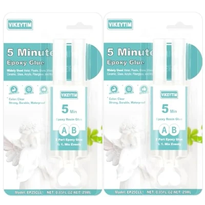 Immagine di VIKEYTIM Colla Resina Epossidica 25ml Trasparente (2 Pack), 5 Minuti Alta Viscosità a Polimerizzazione Rapida Multi Purpose Riparazione di Plastica Dura, Metalli, Ceramica e Legno